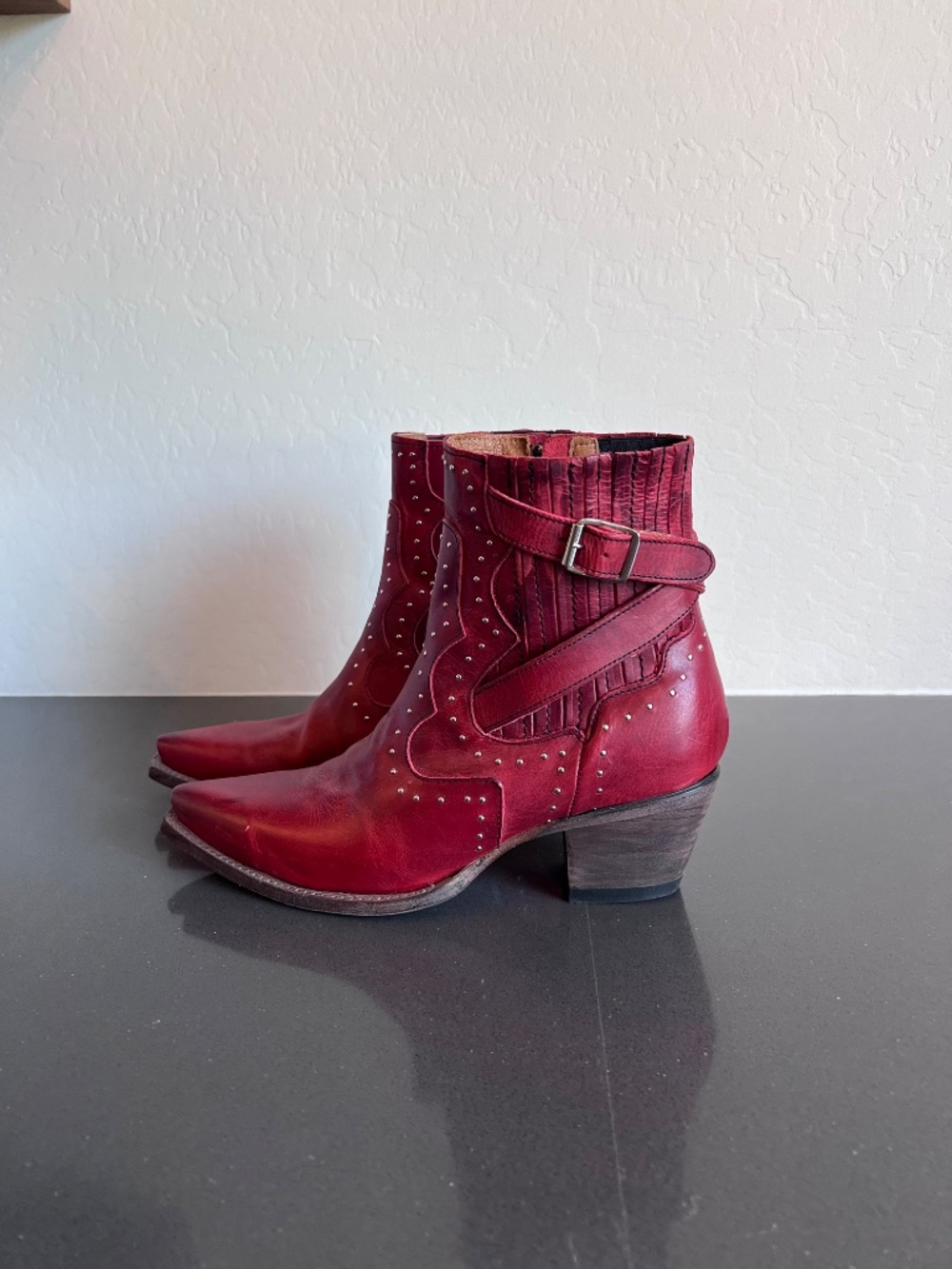 FREEBIRD red leather studded ankle booties - Picture 2 of 10